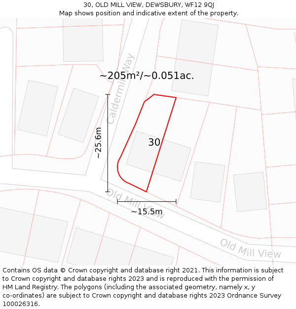 30, OLD MILL VIEW, DEWSBURY, WF12 9QJ: Plot and title map