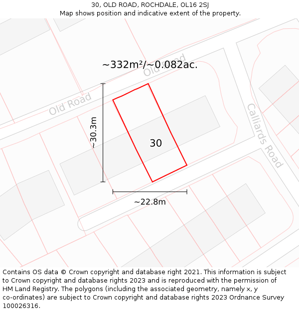 30, OLD ROAD, ROCHDALE, OL16 2SJ: Plot and title map