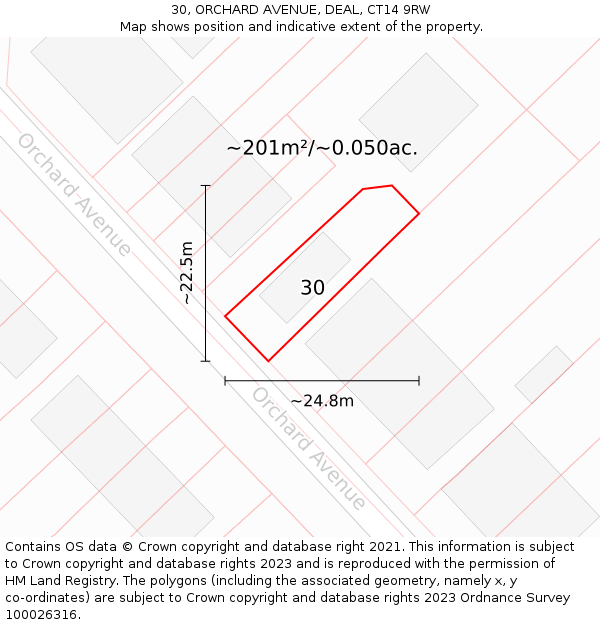 30, ORCHARD AVENUE, DEAL, CT14 9RW: Plot and title map