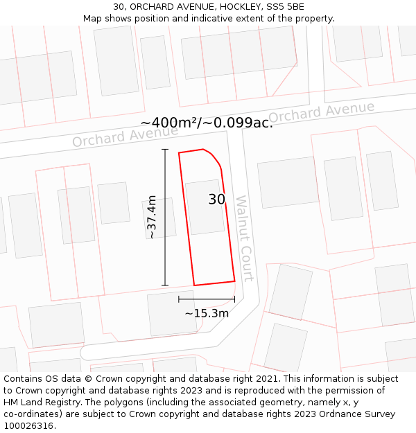 30, ORCHARD AVENUE, HOCKLEY, SS5 5BE: Plot and title map