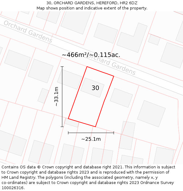 30, ORCHARD GARDENS, HEREFORD, HR2 6DZ: Plot and title map
