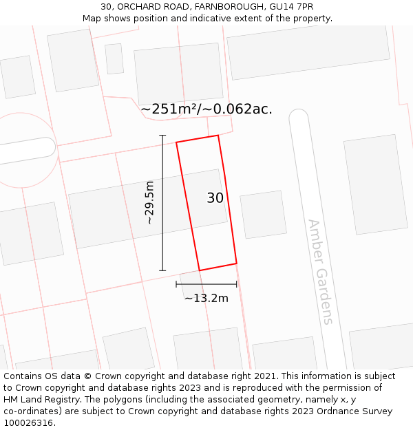 30, ORCHARD ROAD, FARNBOROUGH, GU14 7PR: Plot and title map