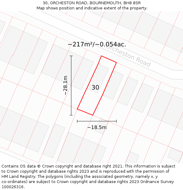 30, ORCHESTON ROAD, BOURNEMOUTH, BH8 8SR: Plot and title map