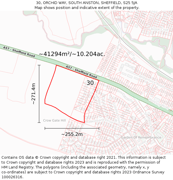 30, ORCHID WAY, SOUTH ANSTON, SHEFFIELD, S25 5JA: Plot and title map