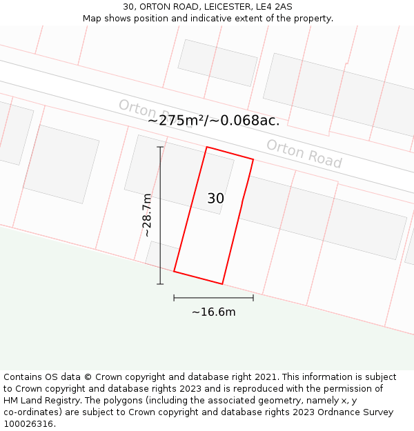 30, ORTON ROAD, LEICESTER, LE4 2AS: Plot and title map