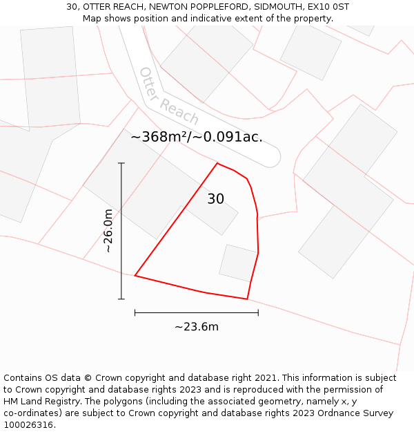 30, OTTER REACH, NEWTON POPPLEFORD, SIDMOUTH, EX10 0ST: Plot and title map