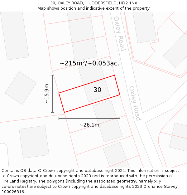 30, OXLEY ROAD, HUDDERSFIELD, HD2 1NX: Plot and title map