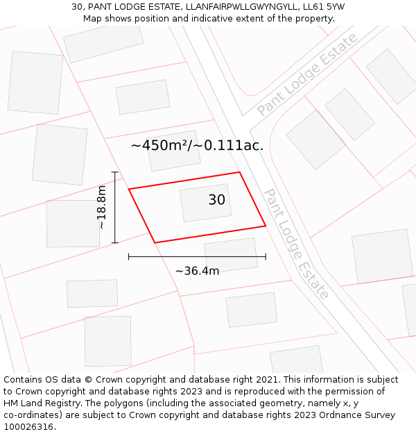 30, PANT LODGE ESTATE, LLANFAIRPWLLGWYNGYLL, LL61 5YW: Plot and title map