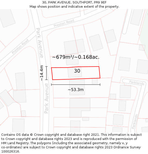 30, PARK AVENUE, SOUTHPORT, PR9 9EF: Plot and title map