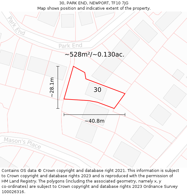 30, PARK END, NEWPORT, TF10 7JG: Plot and title map