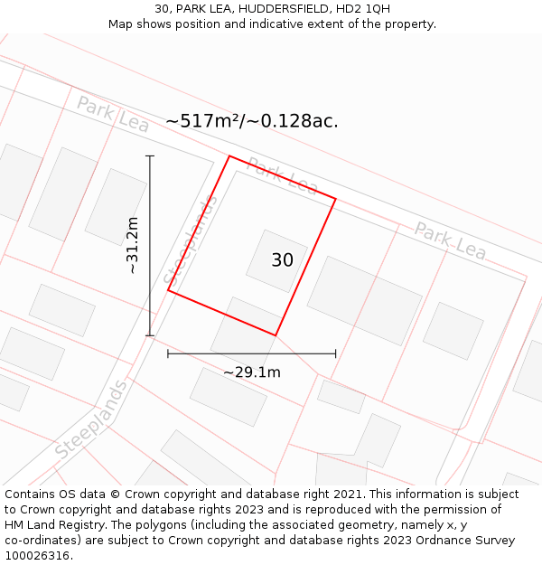 30, PARK LEA, HUDDERSFIELD, HD2 1QH: Plot and title map