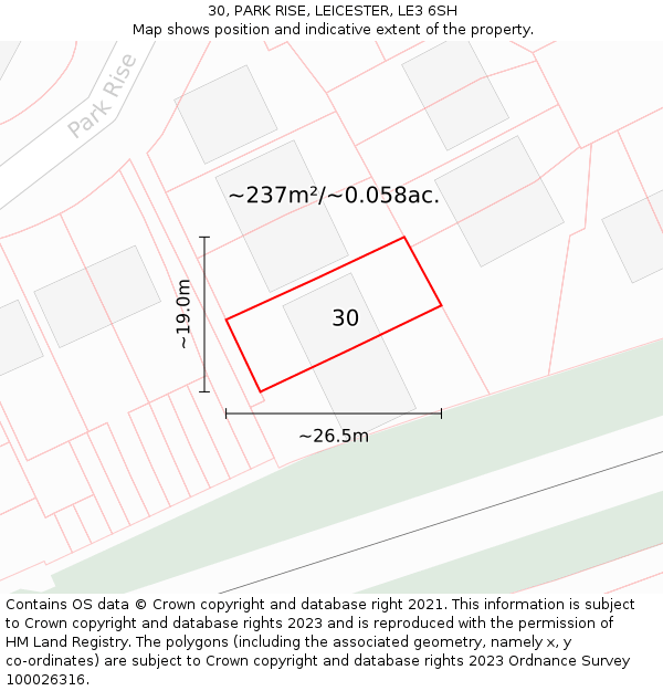30, PARK RISE, LEICESTER, LE3 6SH: Plot and title map