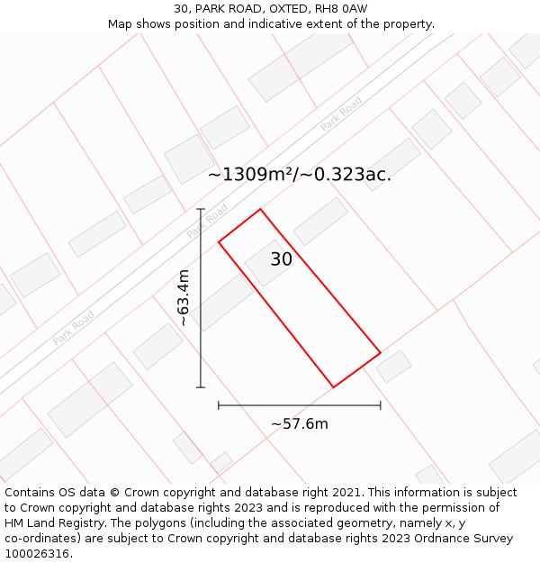 30, PARK ROAD, OXTED, RH8 0AW: Plot and title map