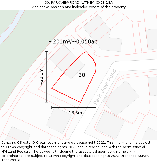 30, PARK VIEW ROAD, WITNEY, OX28 1GA: Plot and title map