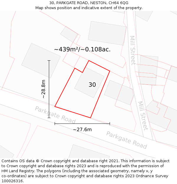 30, PARKGATE ROAD, NESTON, CH64 6QG: Plot and title map