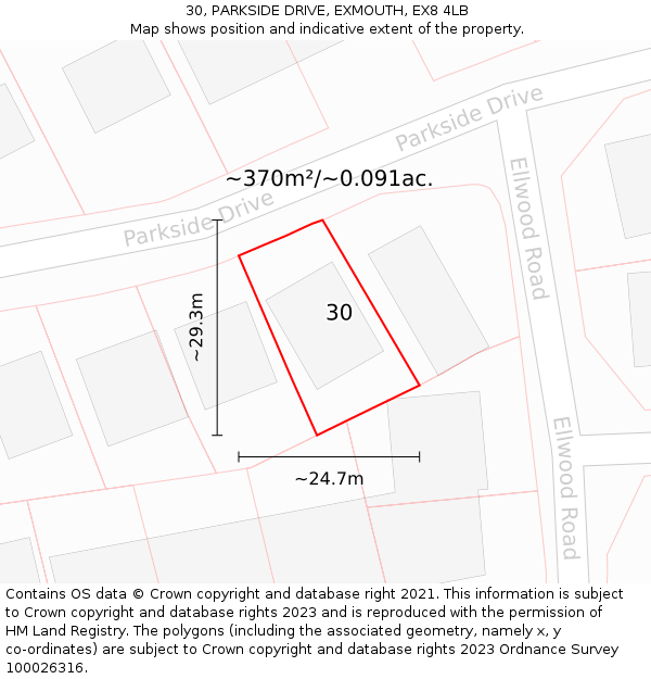 30, PARKSIDE DRIVE, EXMOUTH, EX8 4LB: Plot and title map