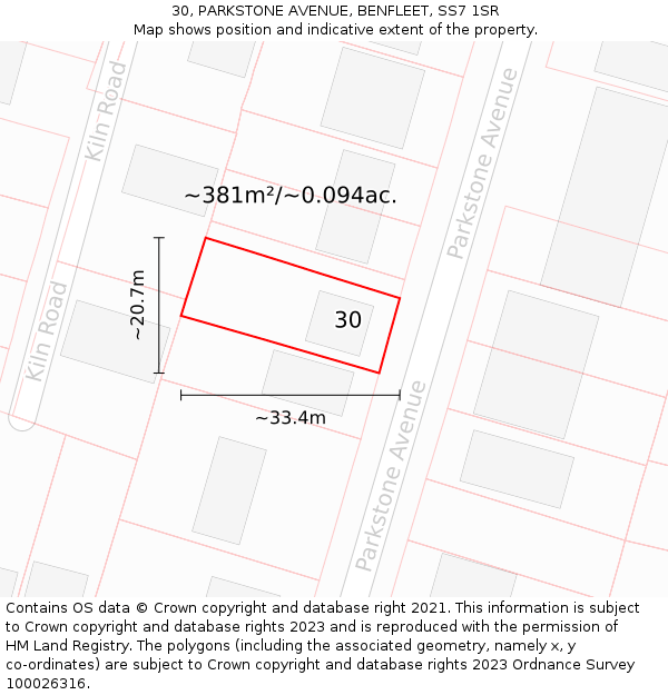 30, PARKSTONE AVENUE, BENFLEET, SS7 1SR: Plot and title map