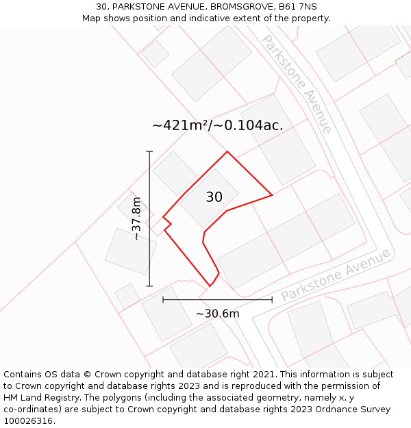 30, PARKSTONE AVENUE, BROMSGROVE, B61 7NS: Plot and title map