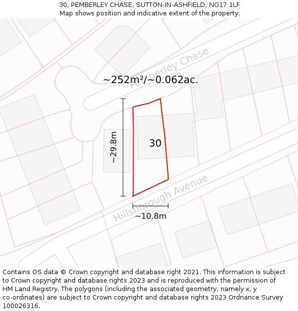 30, PEMBERLEY CHASE, SUTTON-IN-ASHFIELD, NG17 1LF: Plot and title map