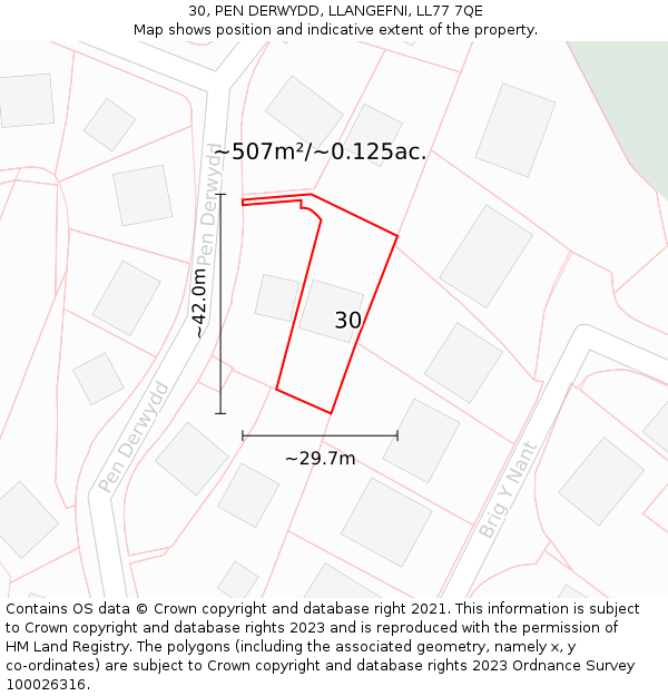 30, PEN DERWYDD, LLANGEFNI, LL77 7QE: Plot and title map