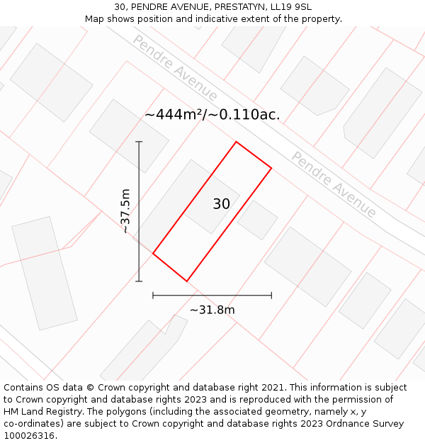 30, PENDRE AVENUE, PRESTATYN, LL19 9SL: Plot and title map