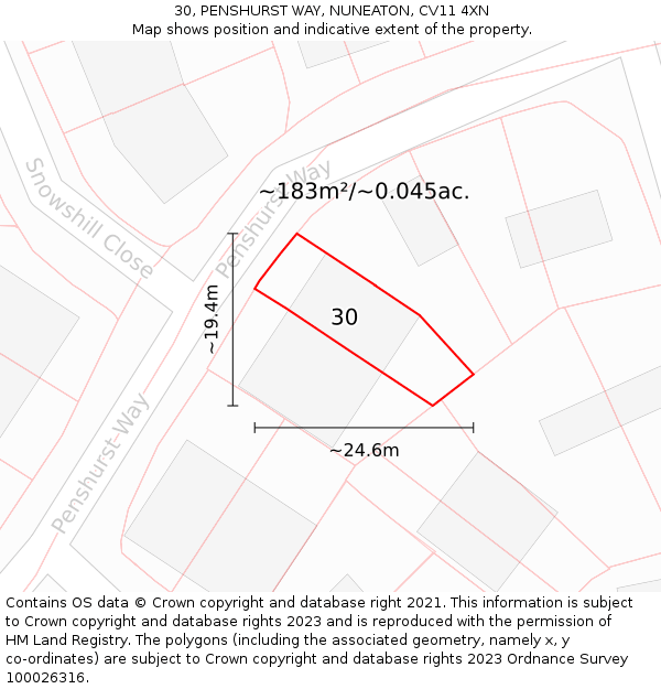 30, PENSHURST WAY, NUNEATON, CV11 4XN: Plot and title map