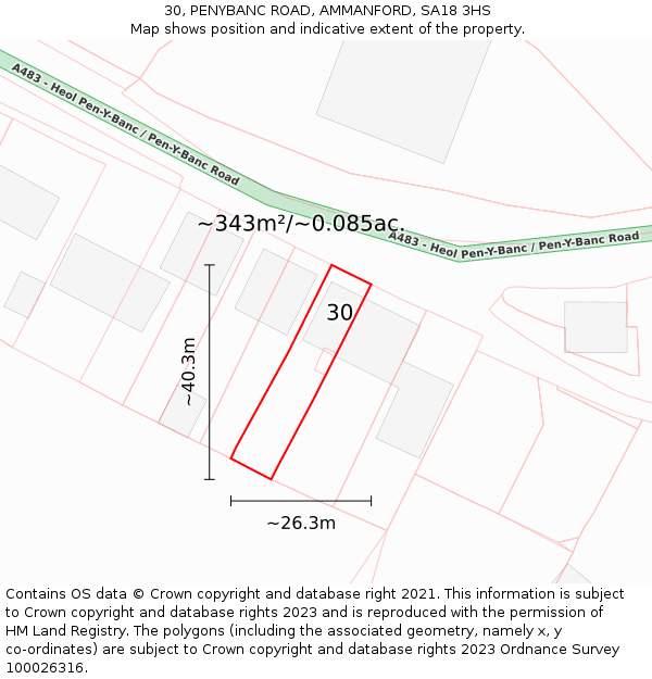 30, PENYBANC ROAD, AMMANFORD, SA18 3HS: Plot and title map