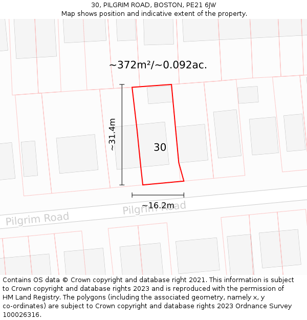 30, PILGRIM ROAD, BOSTON, PE21 6JW: Plot and title map