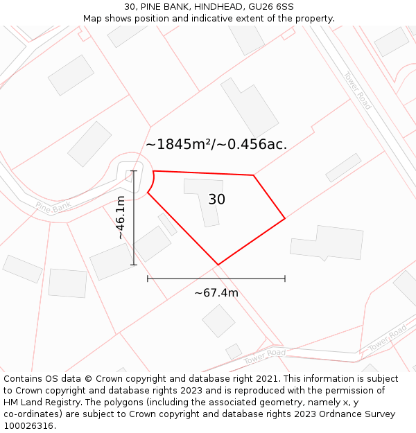 30, PINE BANK, HINDHEAD, GU26 6SS: Plot and title map