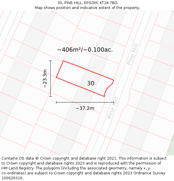 30, PINE HILL, EPSOM, KT18 7BG: Plot and title map