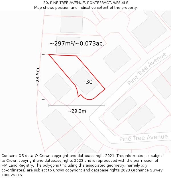 30, PINE TREE AVENUE, PONTEFRACT, WF8 4LS: Plot and title map