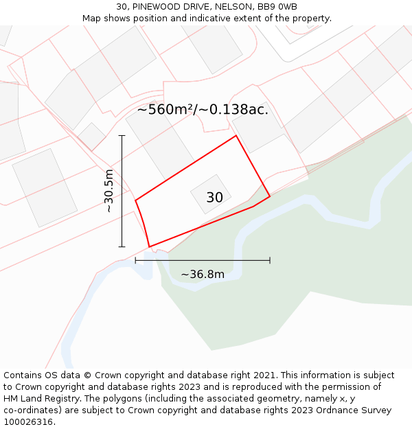 30, PINEWOOD DRIVE, NELSON, BB9 0WB: Plot and title map