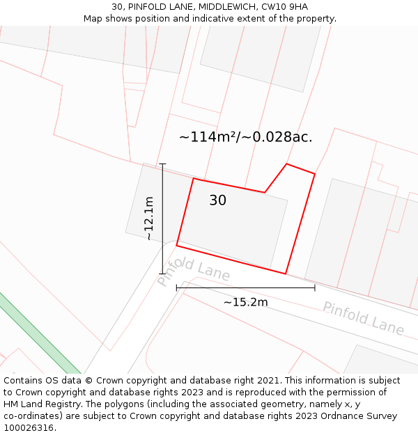 30, PINFOLD LANE, MIDDLEWICH, CW10 9HA: Plot and title map