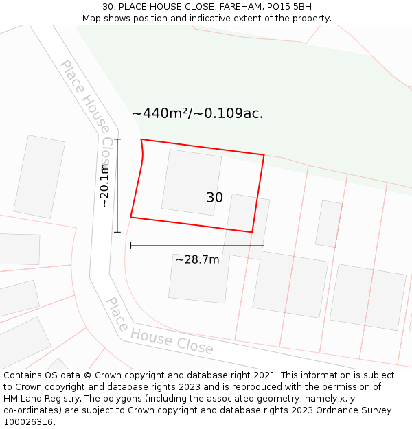 30, PLACE HOUSE CLOSE, FAREHAM, PO15 5BH: Plot and title map