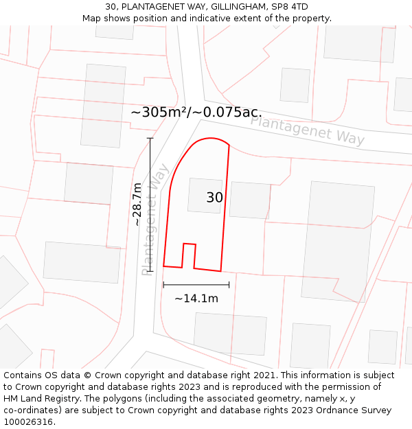 30, PLANTAGENET WAY, GILLINGHAM, SP8 4TD: Plot and title map