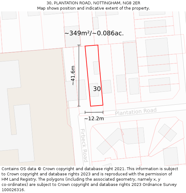 30, PLANTATION ROAD, NOTTINGHAM, NG8 2ER: Plot and title map