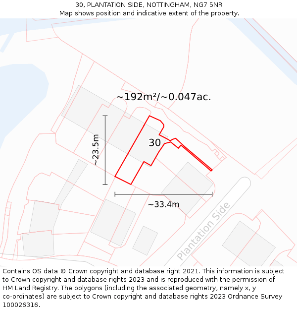 30, PLANTATION SIDE, NOTTINGHAM, NG7 5NR: Plot and title map