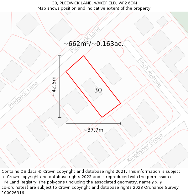 30, PLEDWICK LANE, WAKEFIELD, WF2 6DN: Plot and title map