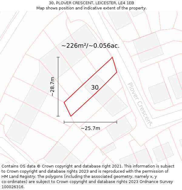 30, PLOVER CRESCENT, LEICESTER, LE4 1EB: Plot and title map