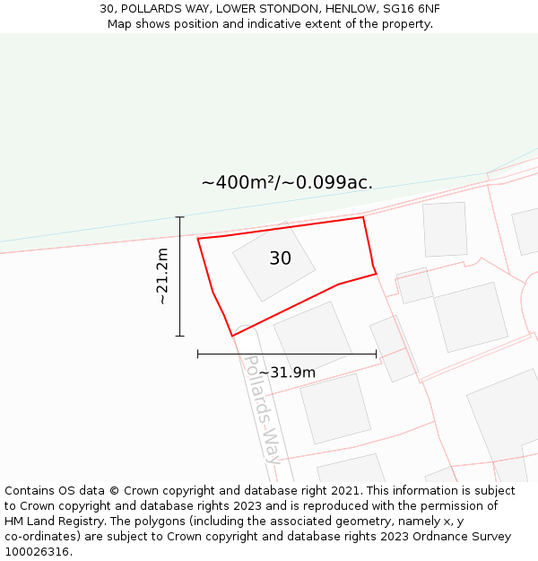 30, POLLARDS WAY, LOWER STONDON, HENLOW, SG16 6NF: Plot and title map