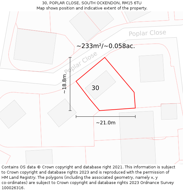 30, POPLAR CLOSE, SOUTH OCKENDON, RM15 6TU: Plot and title map