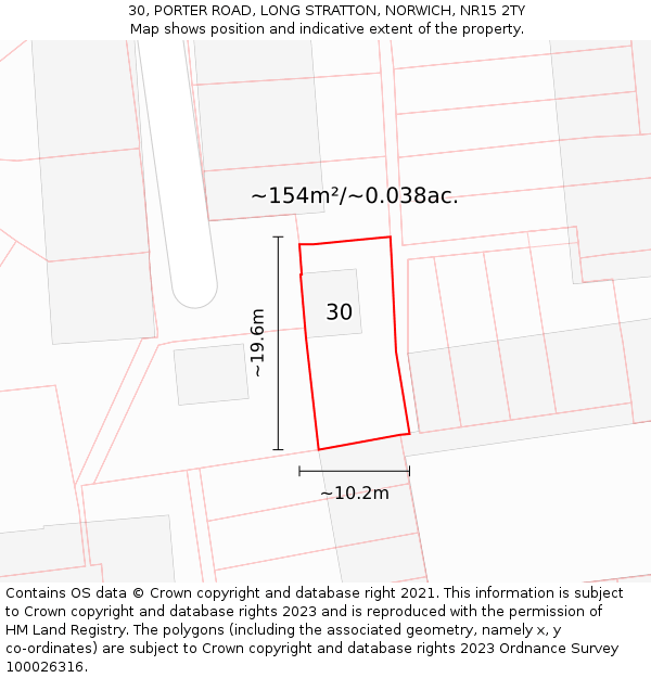 30, PORTER ROAD, LONG STRATTON, NORWICH, NR15 2TY: Plot and title map