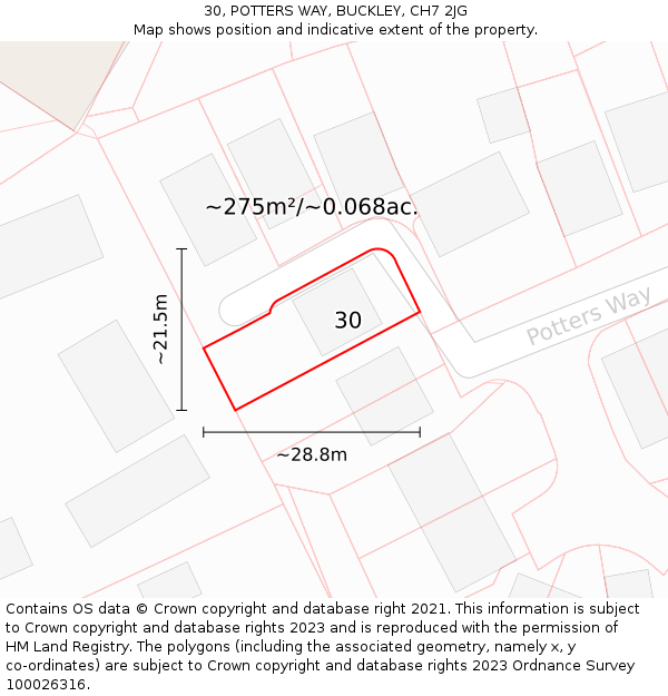 30, POTTERS WAY, BUCKLEY, CH7 2JG: Plot and title map