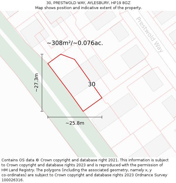 30, PRESTWOLD WAY, AYLESBURY, HP19 8GZ: Plot and title map