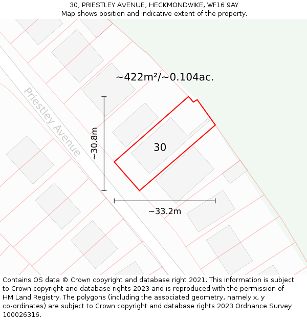 30, PRIESTLEY AVENUE, HECKMONDWIKE, WF16 9AY: Plot and title map