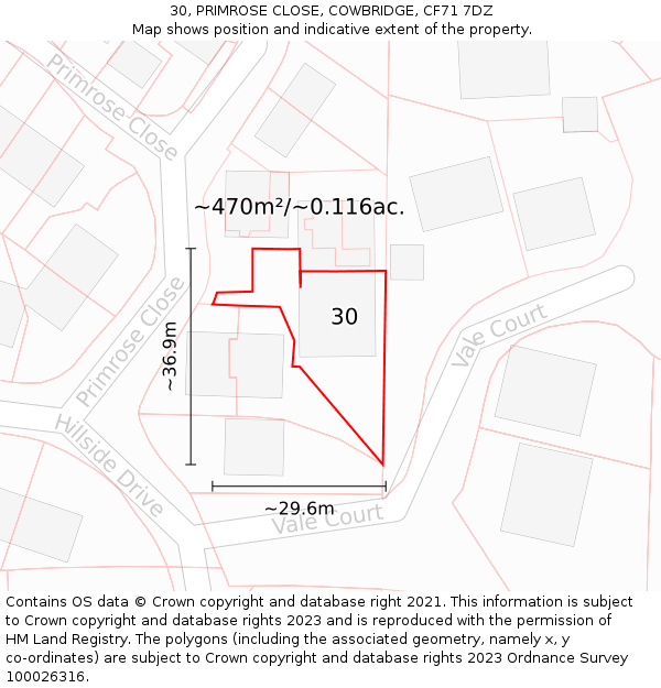 30, PRIMROSE CLOSE, COWBRIDGE, CF71 7DZ: Plot and title map