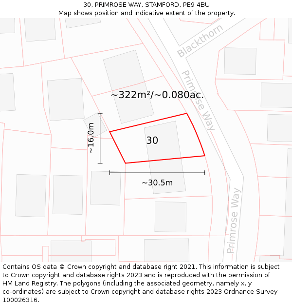 30, PRIMROSE WAY, STAMFORD, PE9 4BU: Plot and title map