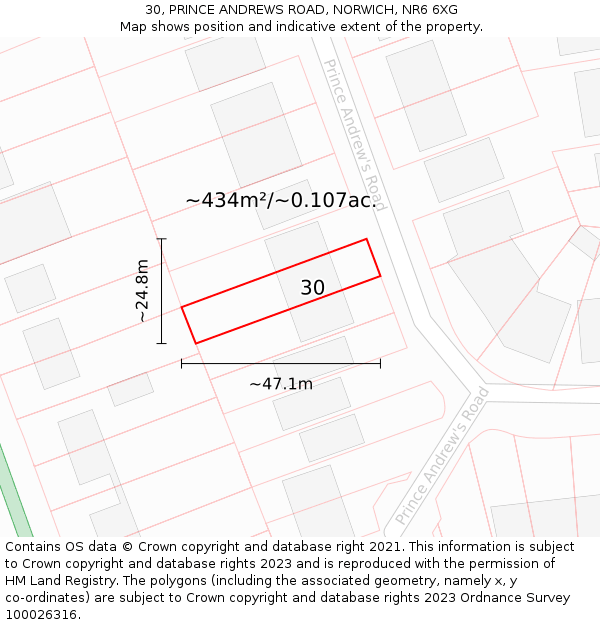 30, PRINCE ANDREWS ROAD, NORWICH, NR6 6XG: Plot and title map