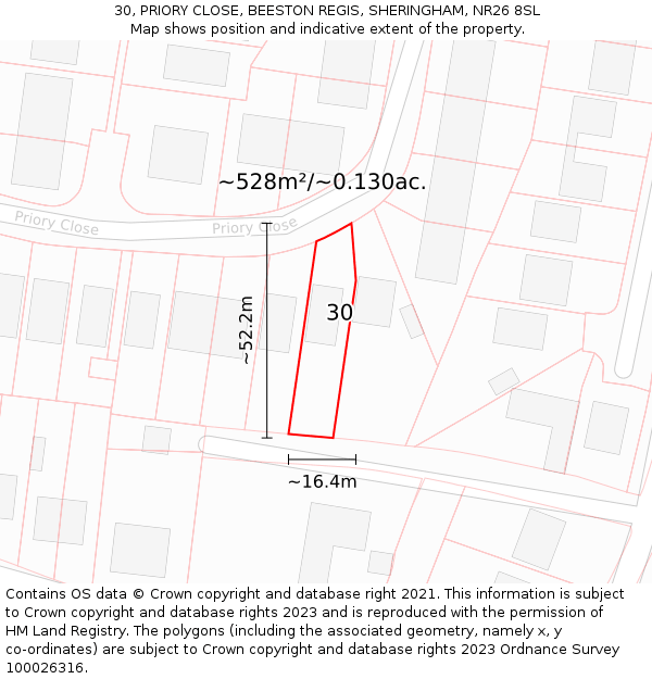30, PRIORY CLOSE, BEESTON REGIS, SHERINGHAM, NR26 8SL: Plot and title map