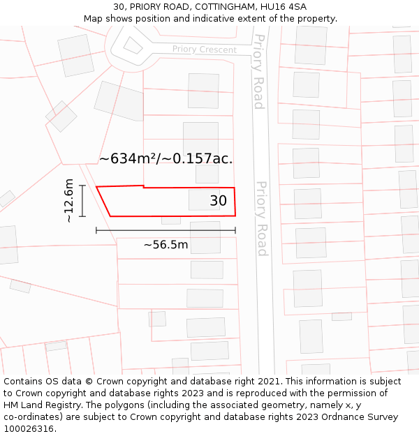 30, PRIORY ROAD, COTTINGHAM, HU16 4SA: Plot and title map